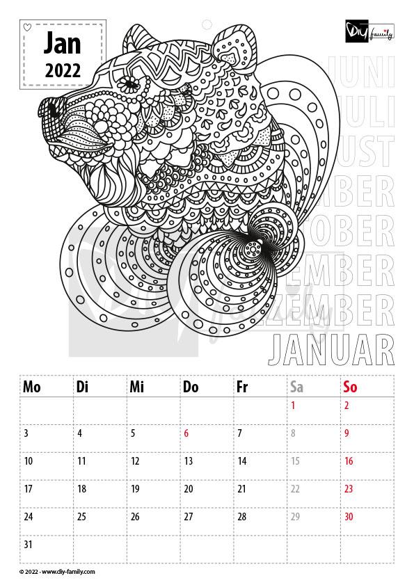 Mandalas – Kalender zum Ausdrucken, Ausmalen und Beschriften 2022