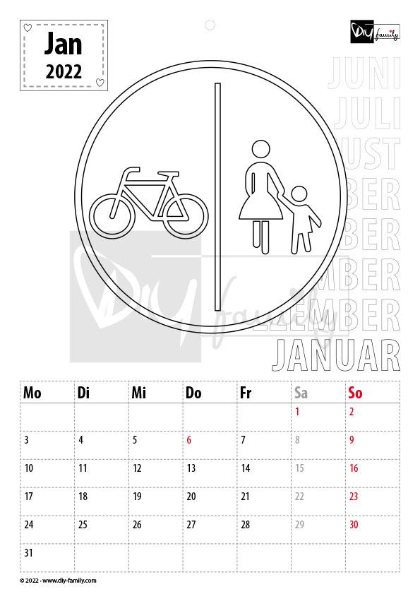 Verkehrszeichen 2 – Kalender zum Ausdrucken, Ausmalen und Beschriften 2022