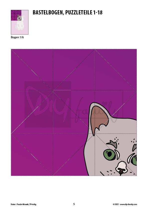 Katze – Mosaikpuzzle zum Ausschneiden und Basteln