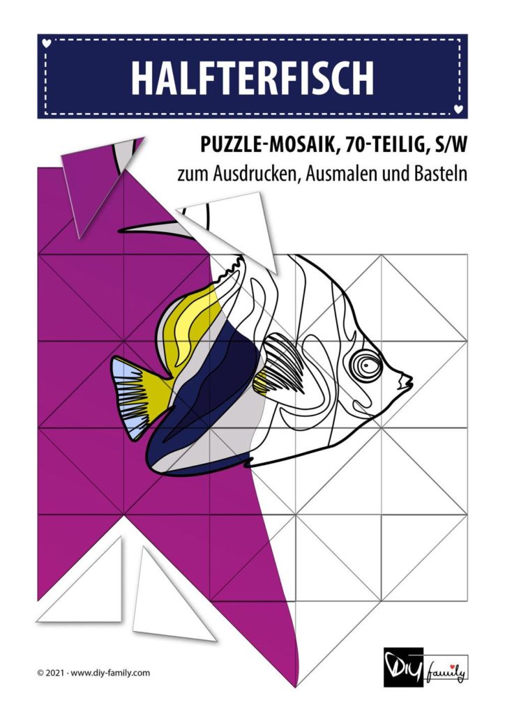 Halfterfisch – Mosaikpuzzle zum Ausschneiden und Ausmalen