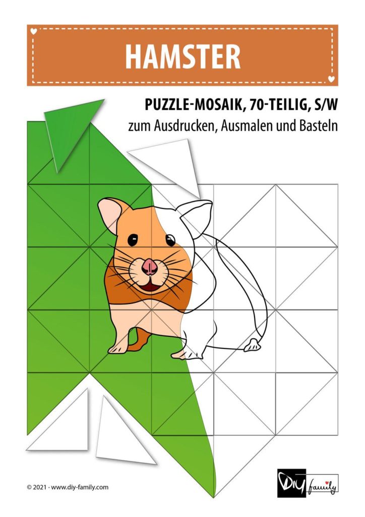 Hamster – Mosaikpuzzle zum Ausschneiden und Ausmalen