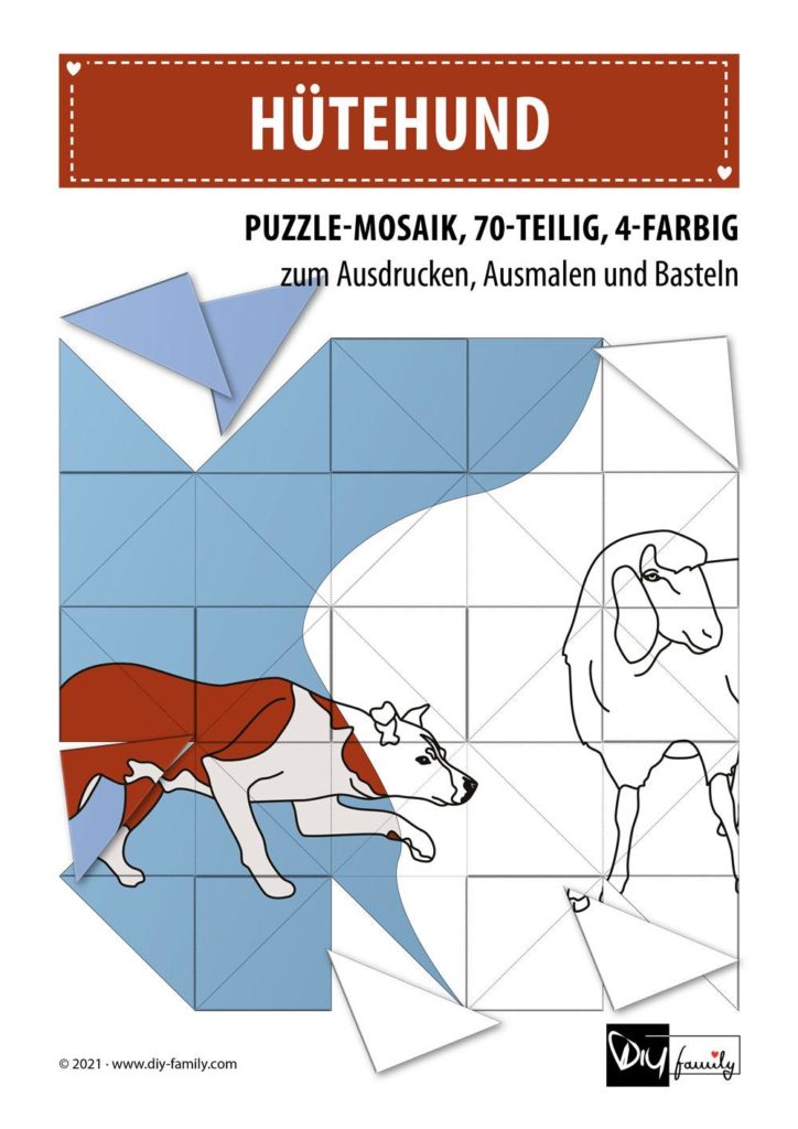Huetehund – Mosaikpuzzle zum Ausschneiden und Ausmalen