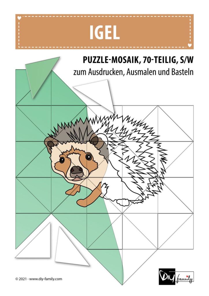 Igel – Mosaikpuzzle zum Ausschneiden und Ausmalen