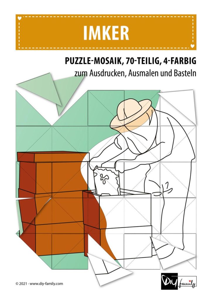 Imker – Mosaikpuzzle zum Ausschneiden und Ausmalen
