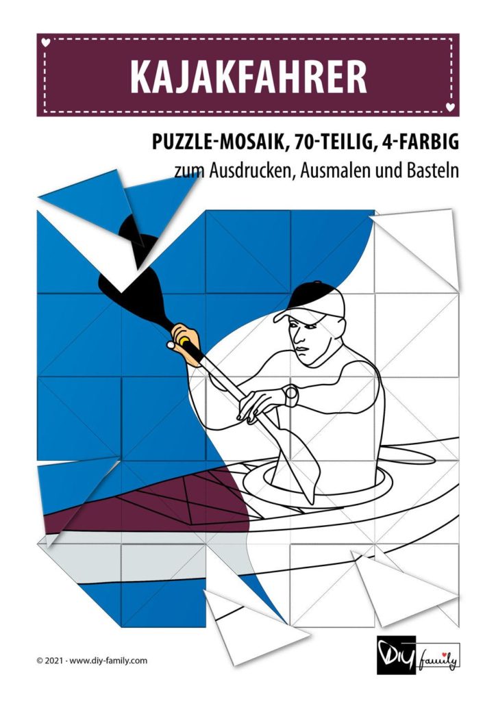 Kajakfahrer – Mosaikpuzzle zum Ausschneiden und Ausmalen