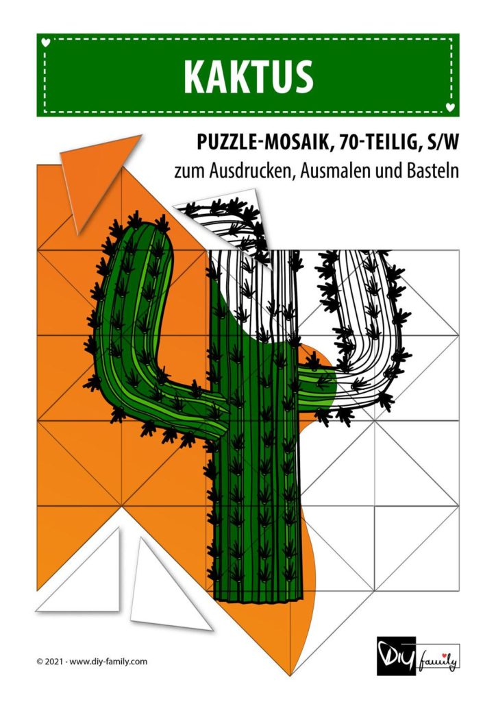 Kaktus – Mosaikpuzzle zum Ausschneiden und Ausmalen