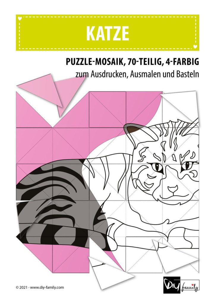 Katze – Mosaikpuzzle zum Ausschneiden und Ausmalen