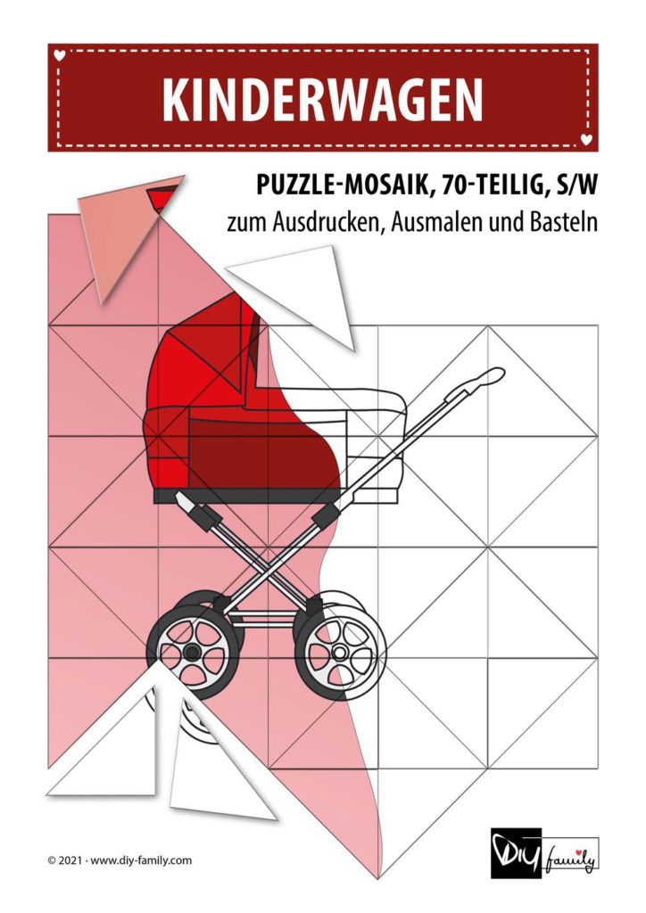 Kinderwagen – Mosaikpuzzle zum Ausschneiden und Ausmalen