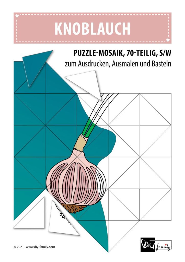 Knoblauch – Mosaikpuzzle zum Ausschneiden und Ausmalen
