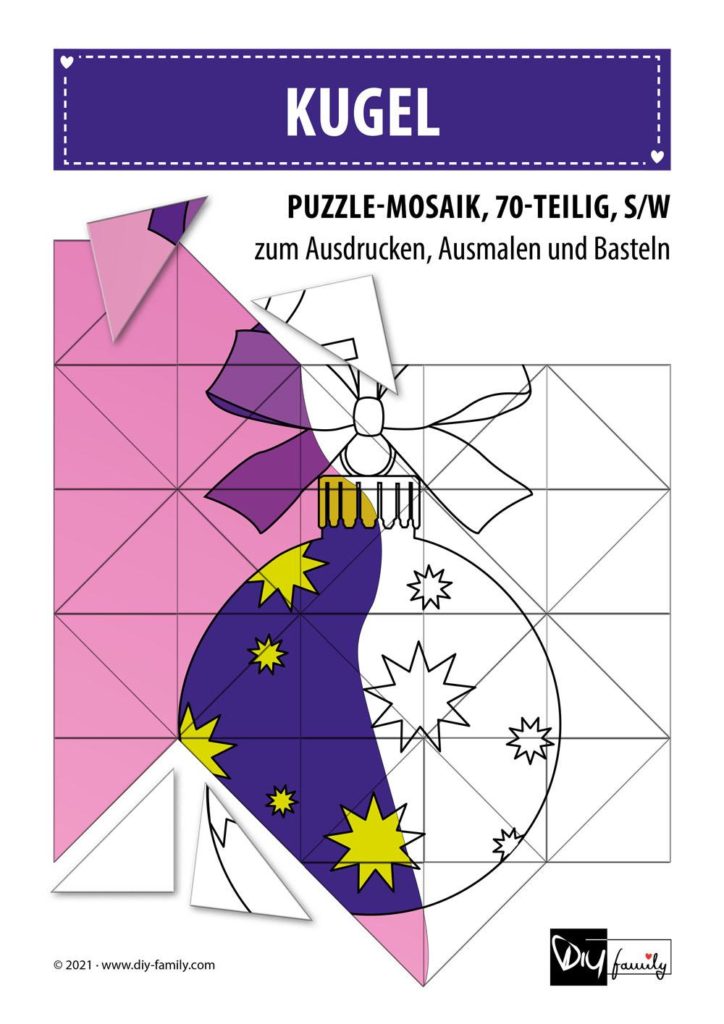 Kugel – Mosaikpuzzle zum Ausschneiden und Ausmalen