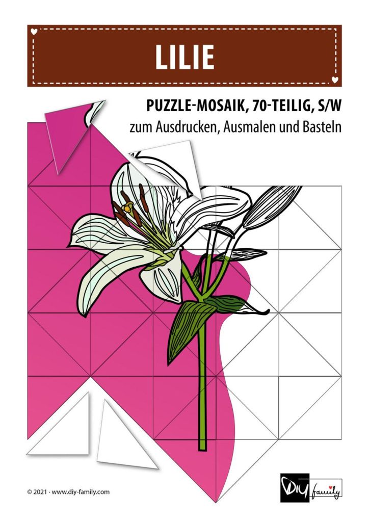 Lilie – Mosaikpuzzle zum Ausschneiden und Ausmalen