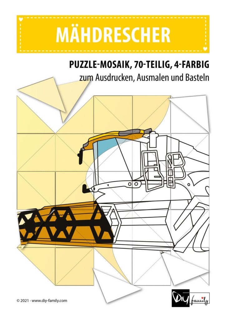 Maehdrescher – Mosaikpuzzle zum Ausschneiden und Ausmalen