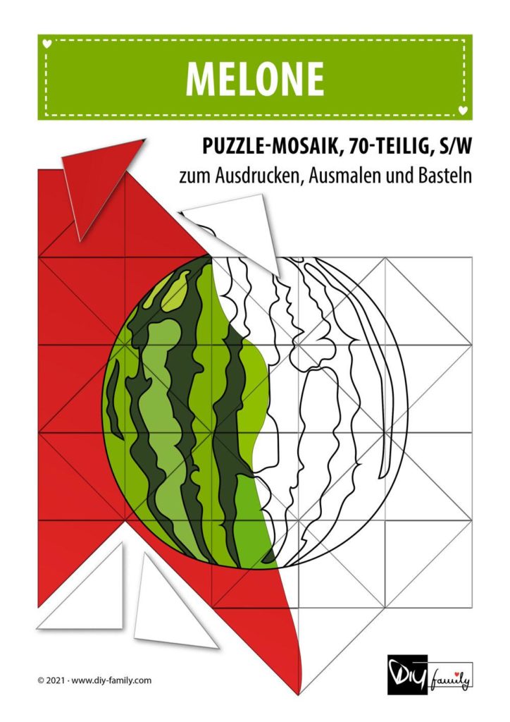 Melone – Mosaikpuzzle zum Ausschneiden und Ausmalen