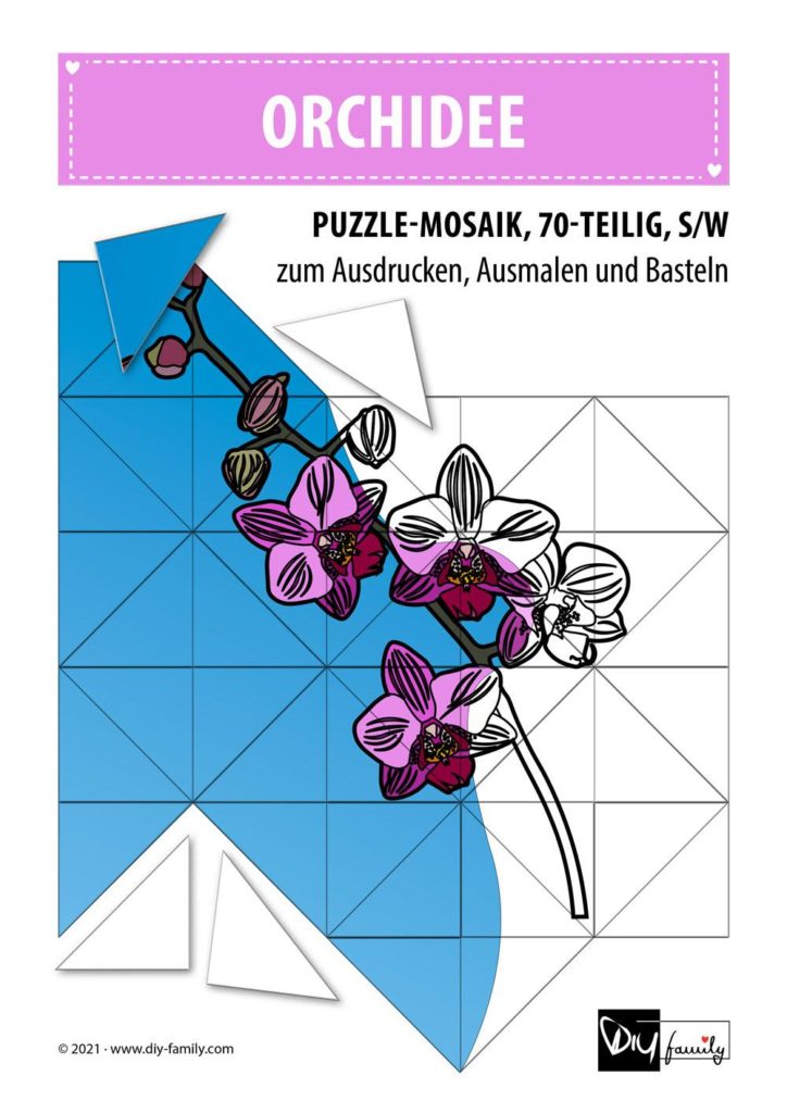 Orchidee – Mosaikpuzzle zum Ausschneiden und Ausmalen