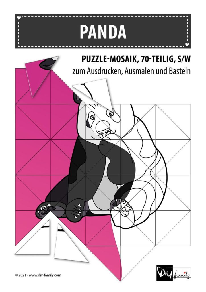 Panda – Mosaikpuzzle zum Ausschneiden und Ausmalen