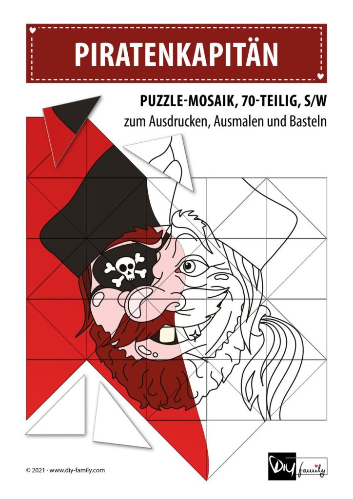 Piratenkapitän – Mosaikpuzzle zum Ausschneiden und Ausmalen