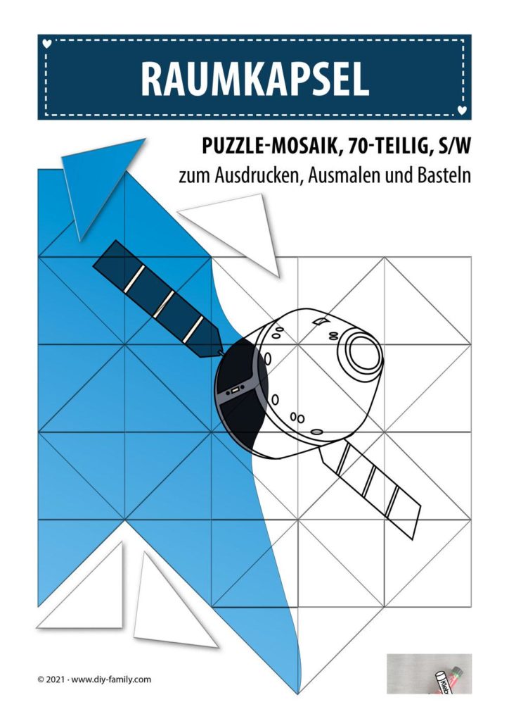 Raumkapsel – Mosaikpuzzle zum Ausschneiden und Ausmalen