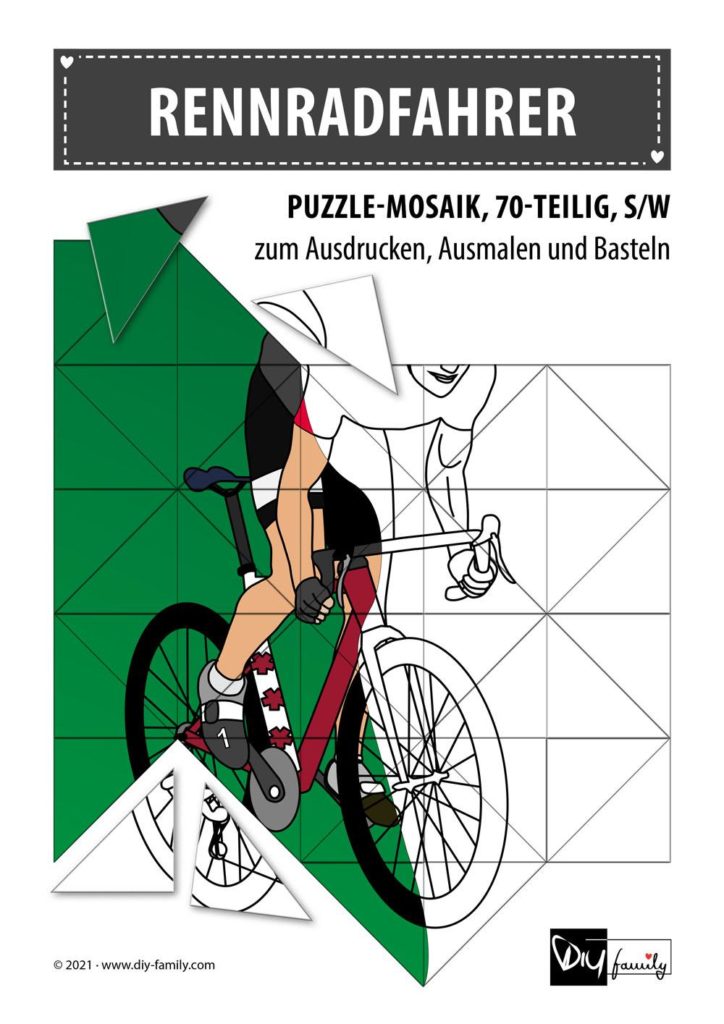 Rennradfahrer – Mosaikpuzzle zum Ausschneiden und Ausmalen
