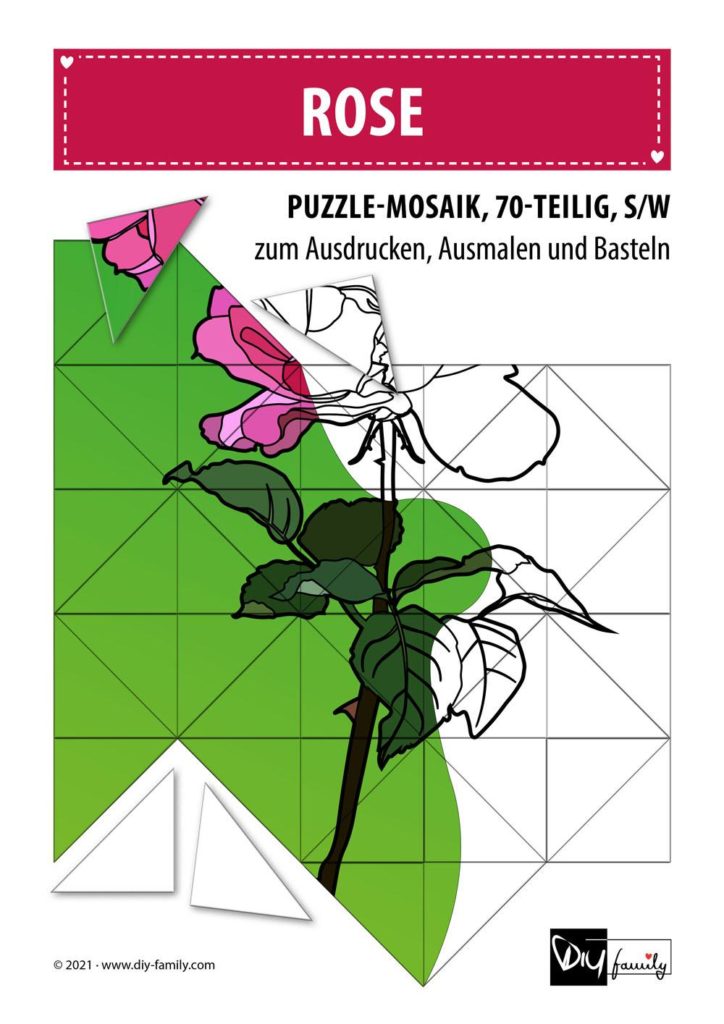Rose – Mosaikpuzzle zum Ausschneiden und Ausmalen