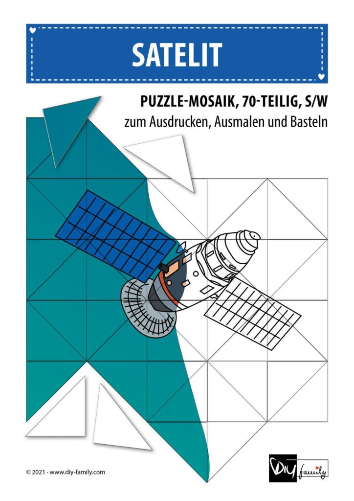 Satelit – Mosaikpuzzle zum Ausschneiden und Ausmalen