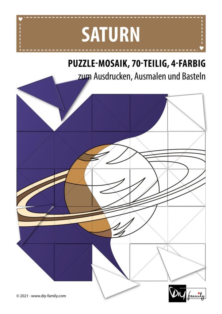 Saturn – Mosaikpuzzle zum Ausschneiden und Ausmalen