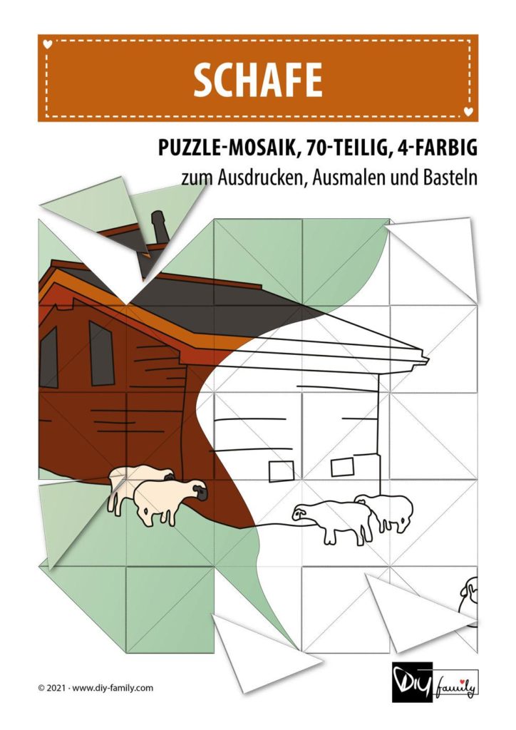 Schafe – Mosaikpuzzle zum Ausschneiden und Ausmalen