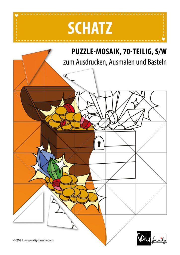 Schatz – Mosaikpuzzle zum Ausschneiden und Ausmalen