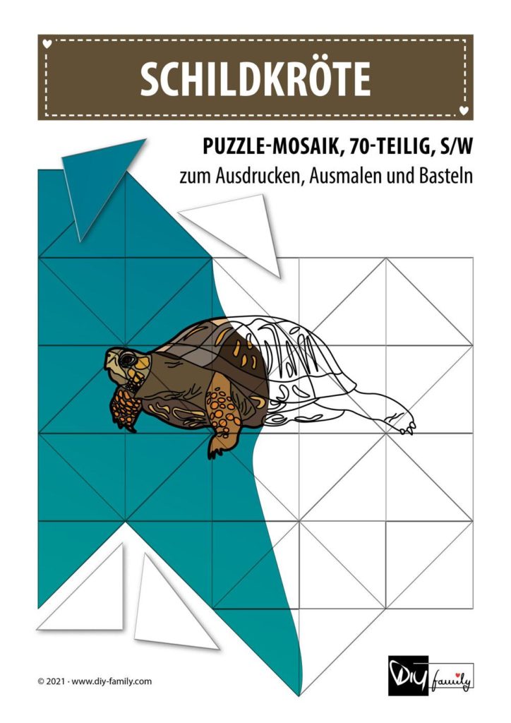 Schildkroete – Mosaikpuzzle zum Ausschneiden und Ausmalen