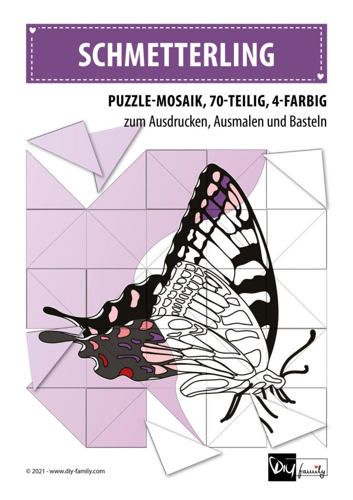 Schmetterling – Mosaikpuzzle zum Ausschneiden und Ausmalen