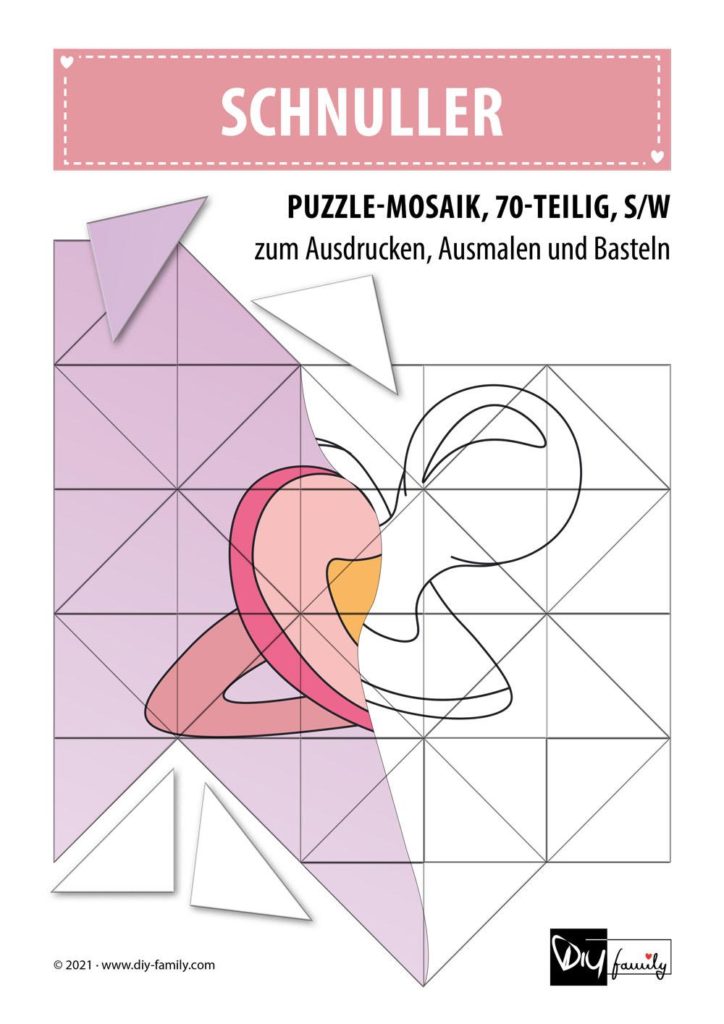 Schnuller – Mosaikpuzzle zum Ausschneiden und Ausmalen