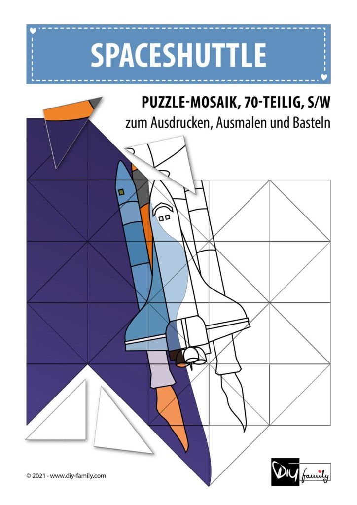 Spaceshuttle – Mosaikpuzzle zum Ausschneiden und Ausmalen