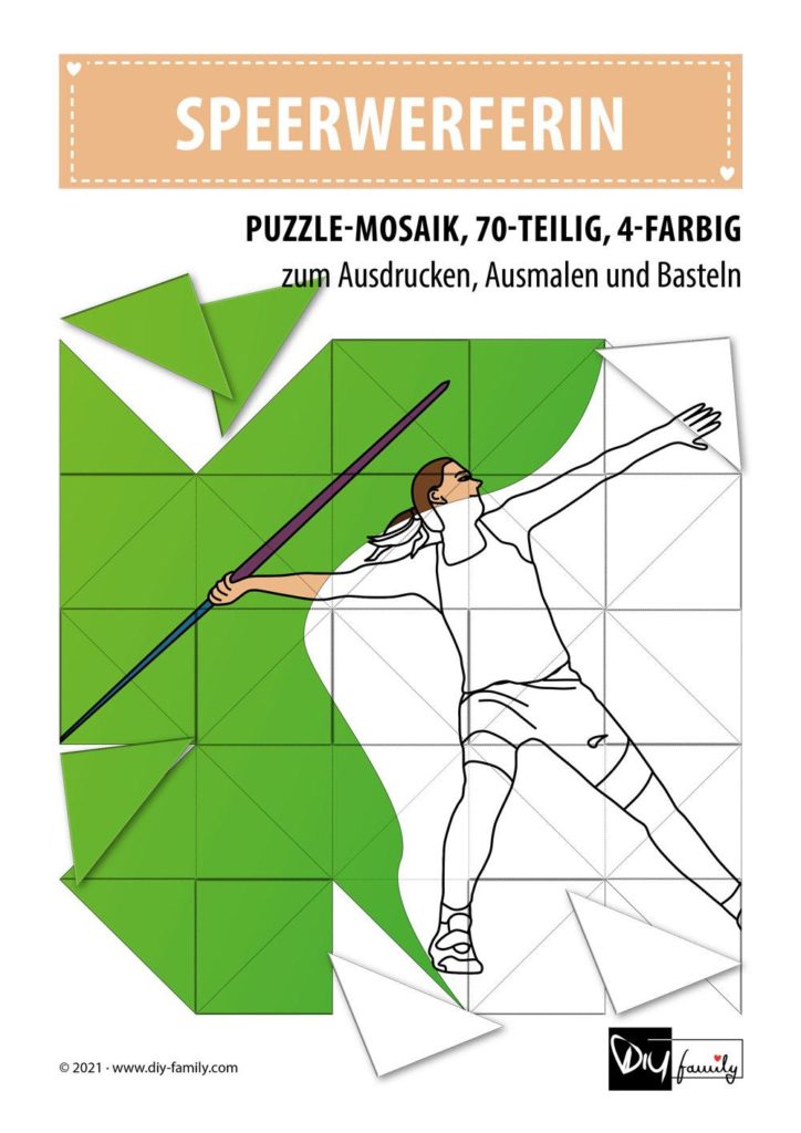 Speerwerferin – Mosaikpuzzle zum Ausschneiden und Ausmalen