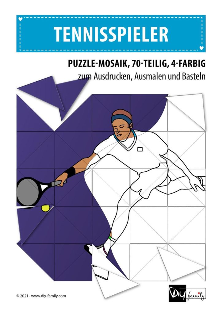 Tennisspieler – Mosaikpuzzle zum Ausschneiden und Ausmalen