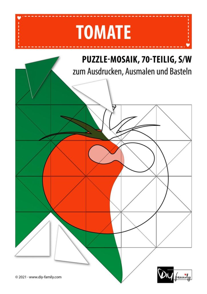 Tomate – Mosaikpuzzle zum Ausschneiden und Ausmalen