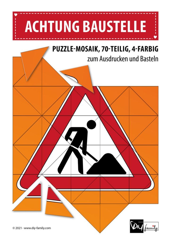 Achtung Baustelle – Mosaikpuzzle zum Ausschneiden und Basteln