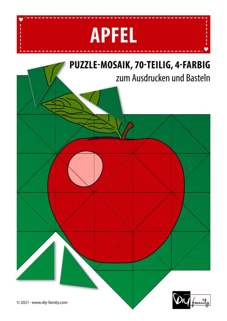 Apfel – Mosaikpuzzle zum Ausschneiden und Basteln