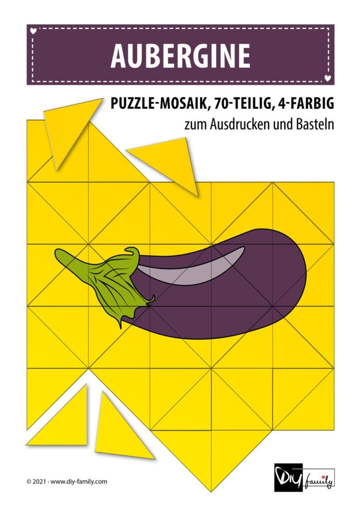 Aubergine – Mosaikpuzzle zum Ausschneiden und Basteln