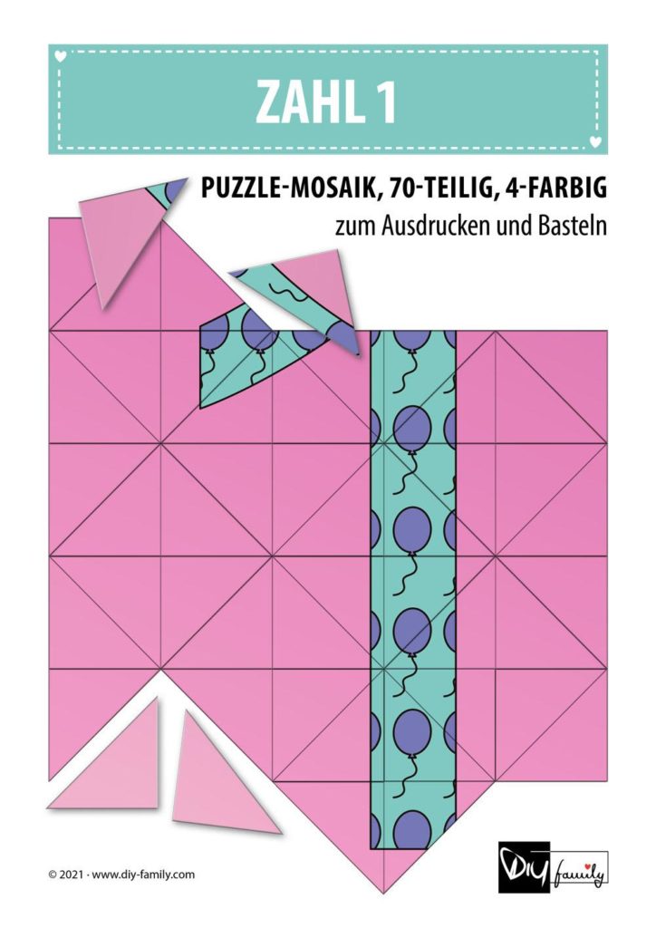 Ballonmusterzahl 1 – Mosaikpuzzle zum Ausschneiden und Basteln