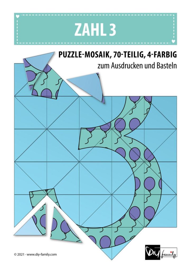 Ballonmusterzahl 3 – Mosaikpuzzle zum Ausschneiden und Basteln