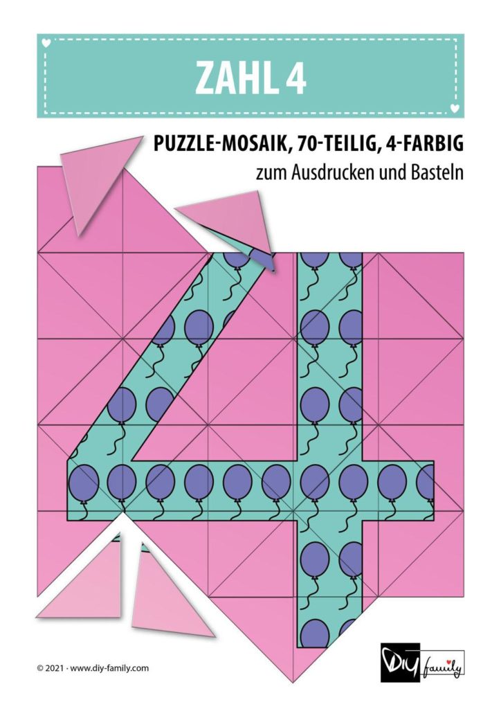 Ballonmusterzahl 4 – Mosaikpuzzle zum Ausschneiden und Basteln