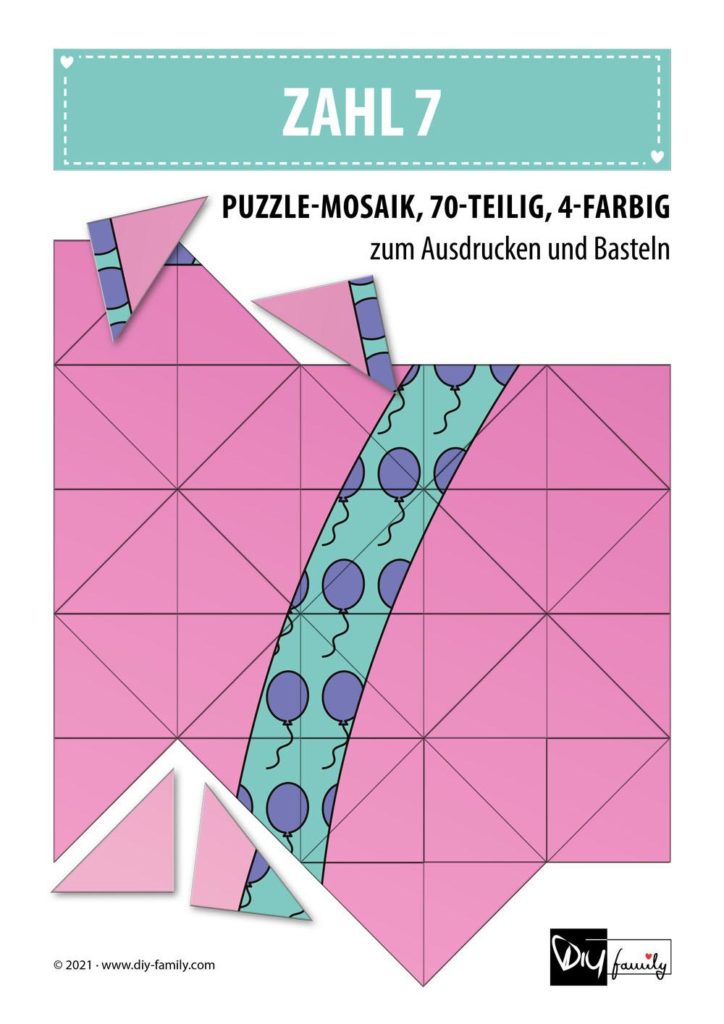 Ballonmusterzahl 7 – Mosaikpuzzle zum Ausschneiden und Basteln