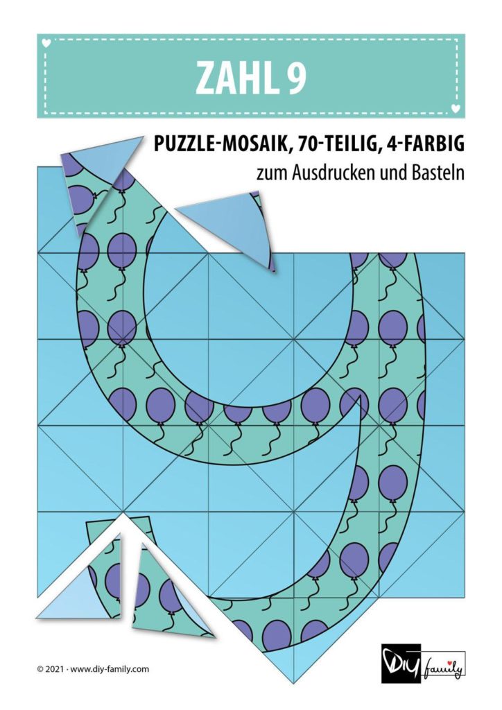Ballonmusterzahl 9 – Mosaikpuzzle zum Ausschneiden und Basteln