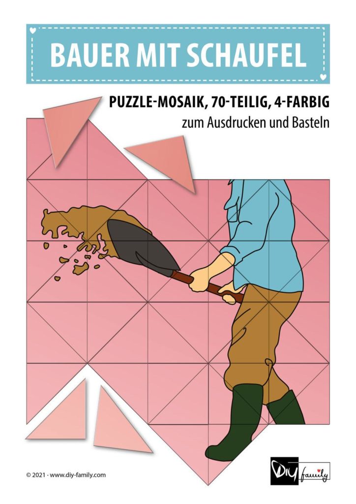 Bauer mit Schaufel – Mosaikpuzzle zum Ausschneiden und Basteln
