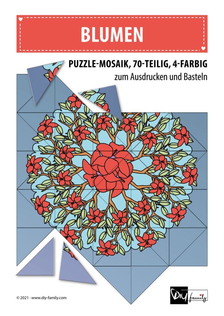 Blumen – Mosaikpuzzle zum Ausschneiden und Basteln