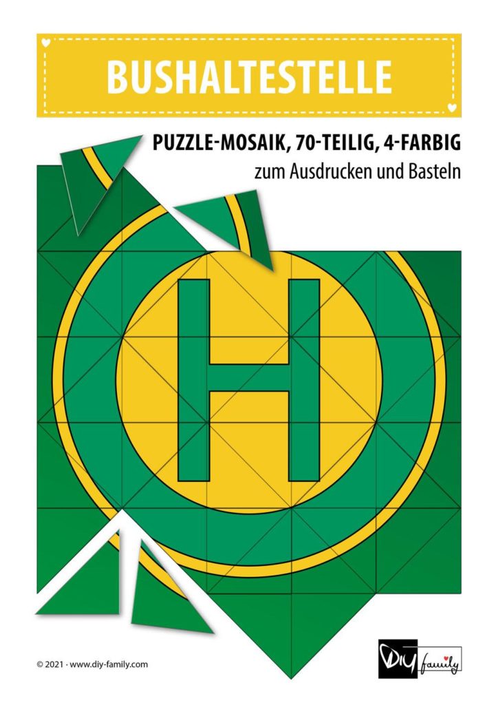 Bushaltestelle – Mosaikpuzzle zum Ausschneiden und Basteln