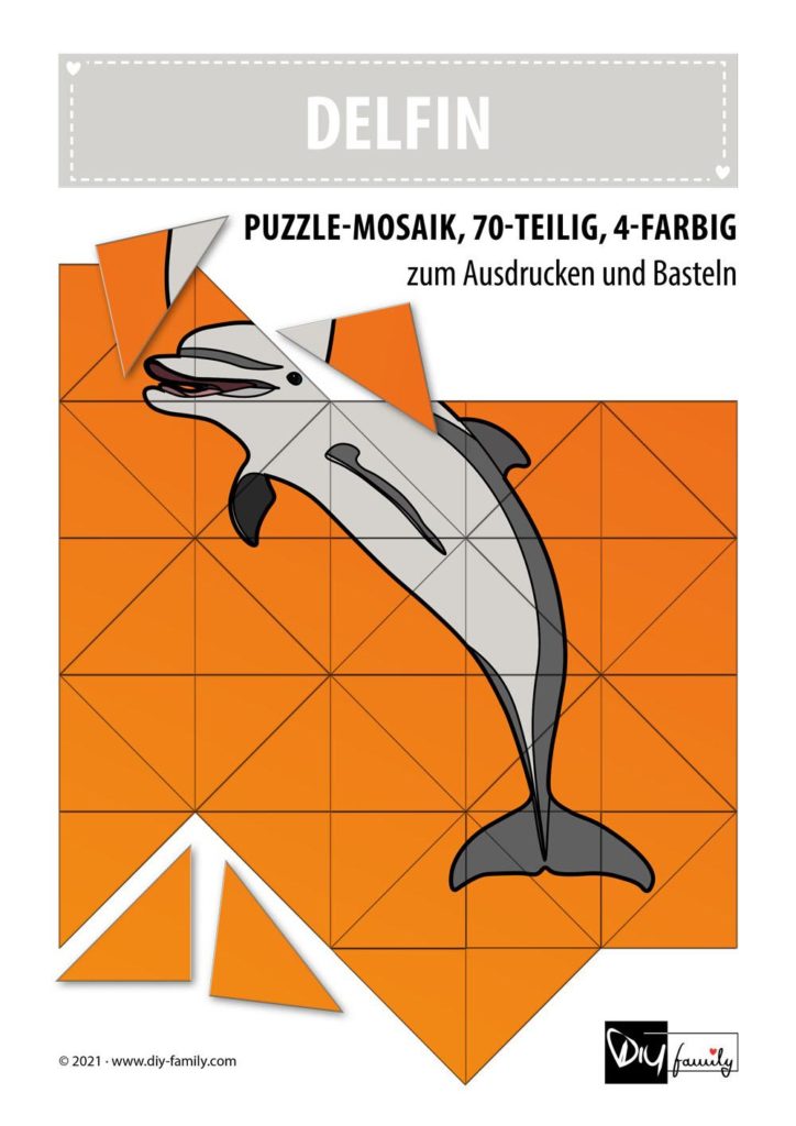 Delfin – Mosaikpuzzle zum Ausschneiden und Basteln