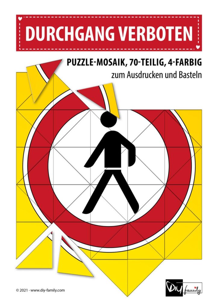Durchgang verboten – Mosaikpuzzle zum Ausschneiden und Basteln