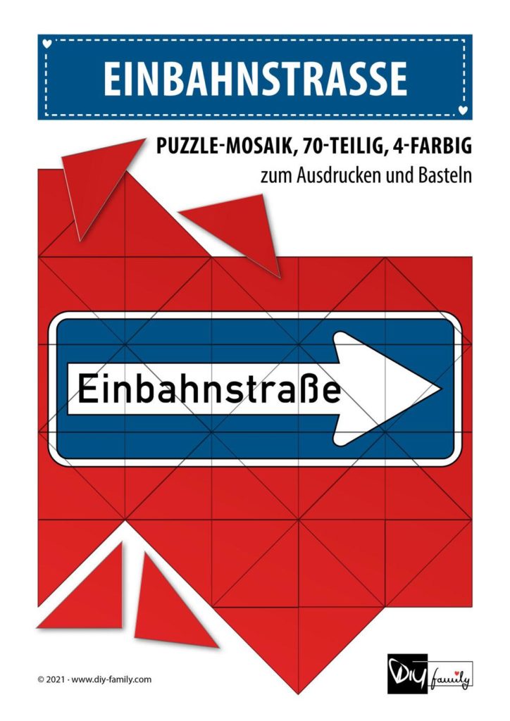 Einbahnstraße – Mosaikpuzzle zum Ausschneiden und Basteln