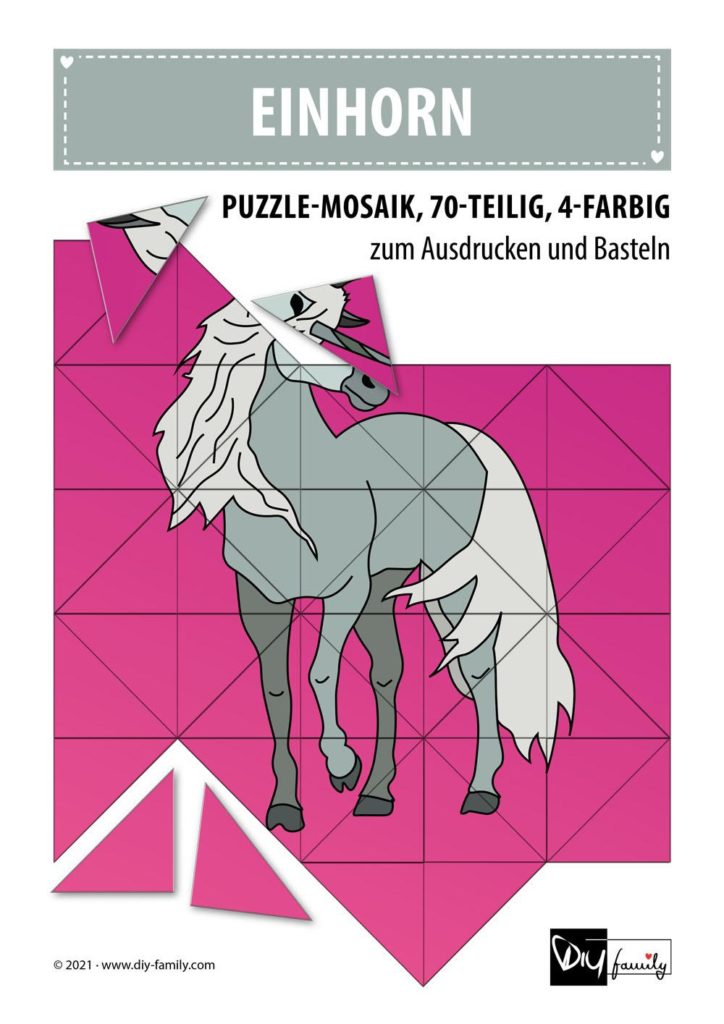 Einhorn – Mosaikpuzzle zum Ausschneiden und Basteln