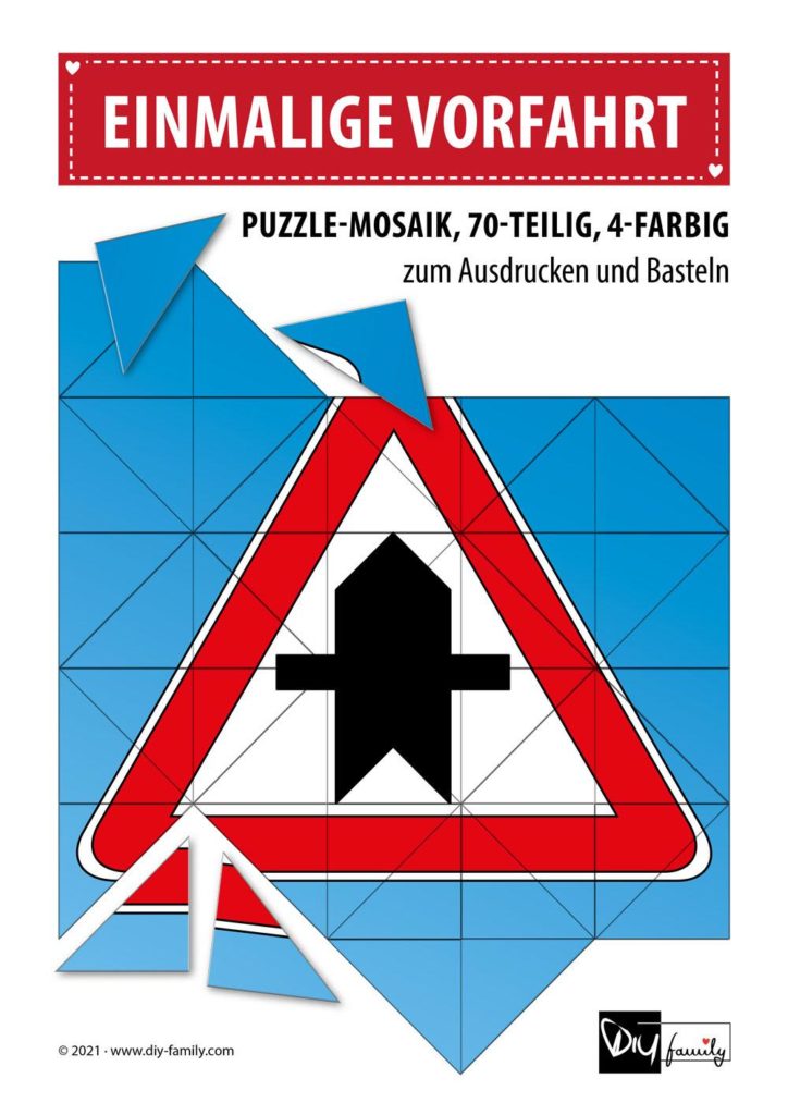 Einmalige Vorfahrt – Mosaikpuzzle zum Ausschneiden und Basteln